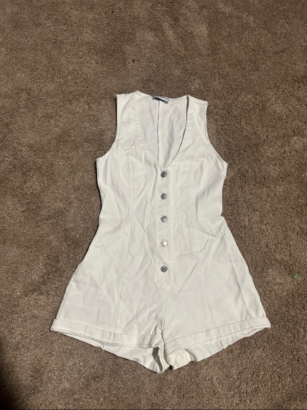 Sleeveless Button-Front White Romper